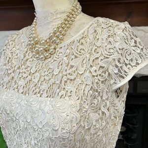 Adrianna Papell White Lace Romantic Dress Wedding Prom Cocktail NWT Size 12